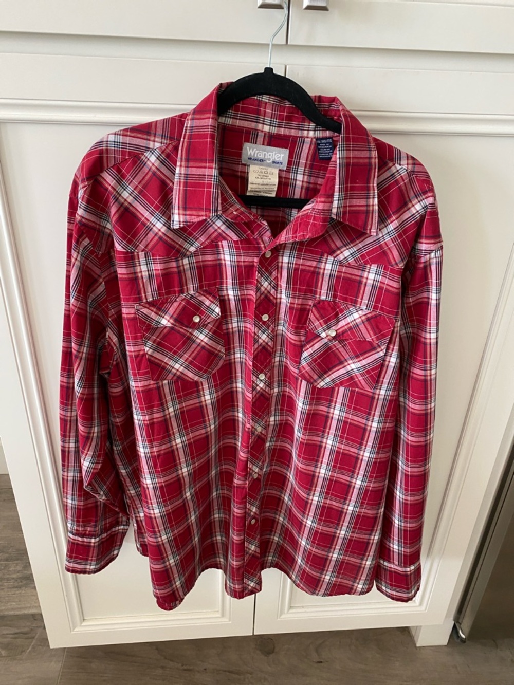 Wrangler Men’s Red Plaid Pearl Snap Button Long Sleeve Shirt size XXL